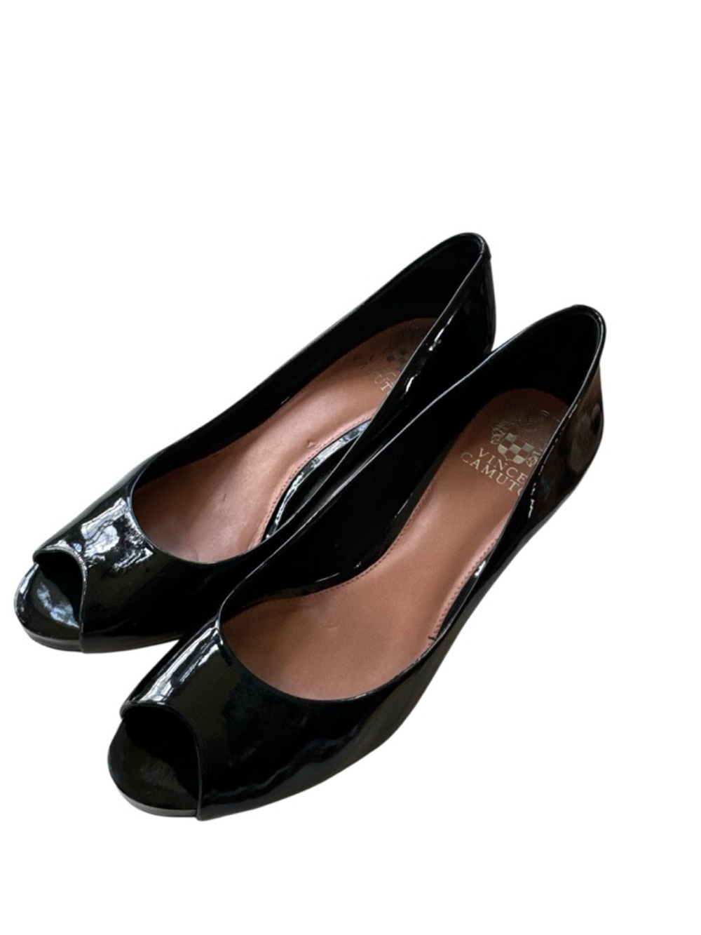 Vince Camuto Kiras Black Patent Open Toe 3" Heel Classic Pumps Size 8M